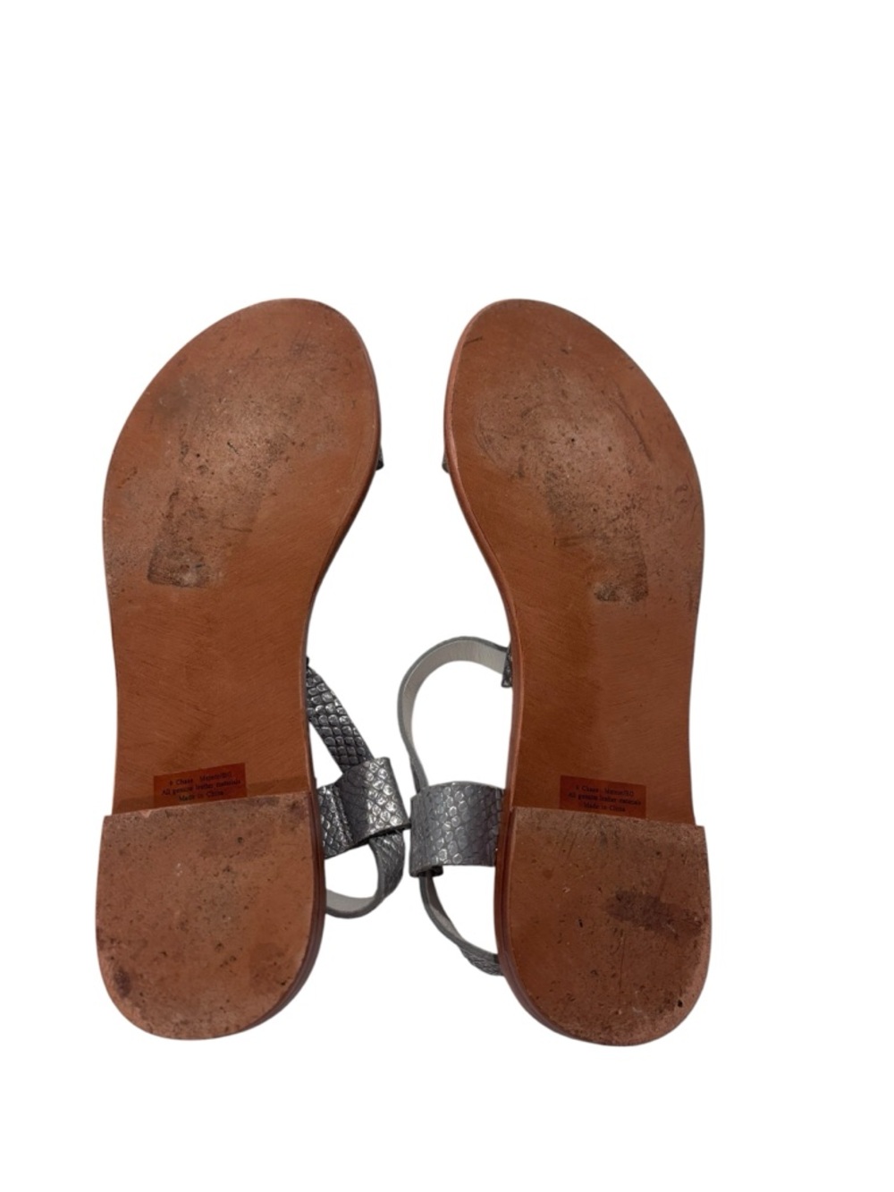 Hammitt Silver Textured Leather Gold-Tone Studded Flat Sandals - Picture 7 of 9